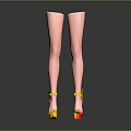 Woman's Slender Pink Legs In Yellow High Heels On Dark Background With Reflection