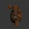3D Model Orange Spiked Mechanical Creature Character with Multiple Arms Red Eyes and Striped Body