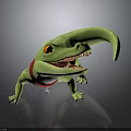 Cartoon Green Crocodile With Red Collar Bone Pendant And Yellow Eyes