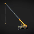 Yellow Mobile Crane With Extended Boom And Outriggers On Black Background