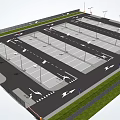 Parking Lot Layout With Multiple Parking Spaces Driveways And Direction Arrows 3d model