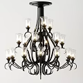 Vintage Chandelier Design With Black Metal Frame Glass Shades And Lit Bulbs