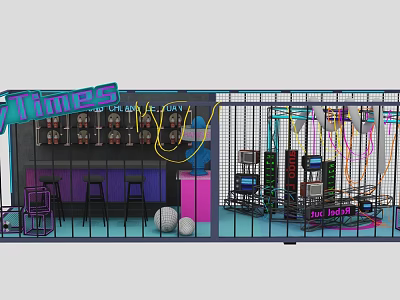 Limees Interactive Play Zone With Neon Lights Bar Stools And Colorful Decor 3d model
