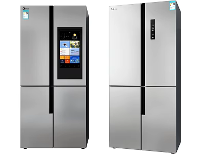 Two French Door Stainless Steel Refrigerators With Smart Display Panel Modern Design 3d model