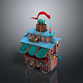 Mobile Vendor Cart With Green Awning Red Flag And Storage Box On Wheels