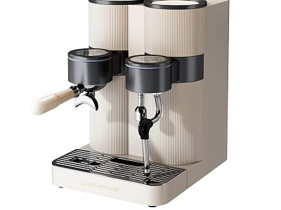 Stylish White Kitchen Coffee Machine With Black Components Wooden Handle And Double Cylinder Design 3d model