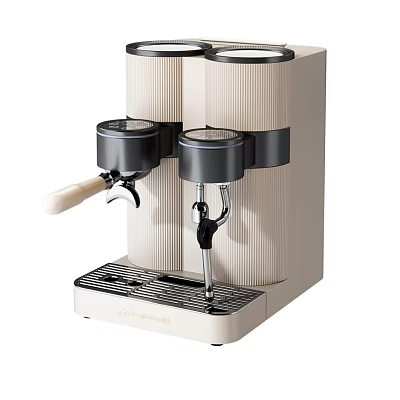Stylish White Kitchen Coffee Machine With Black Components Wooden Handle And Double Cylinder Design 3d model