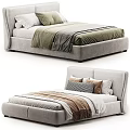 Comfortable Modern Double Bed With Upholstered Headboard Multiple Pillows Green Brown Blankets 3d model