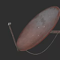 Television With Rusty Satellite Dish Metal Bracket And Cable For Signal Reception