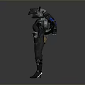 Futuristic Sci Fi Game Character In Tactical Armor With Mechanical Backpack And Weapon 3d model