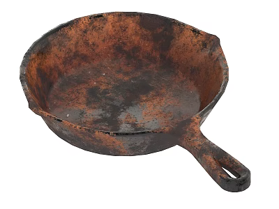 Rusty Vintage Cast Iron Pan With Classic Handle And Distressed Surface 3d model