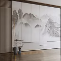 New Chinese-style roller shutter landscape ink painting gauze curtain partition 3d model