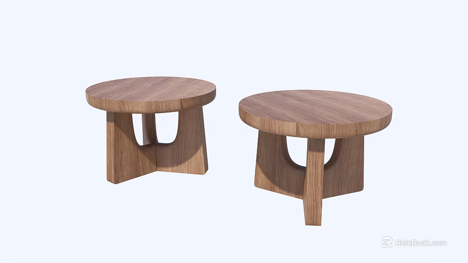 Modern Minimalist Wooden Side Tables With Round Top And Unique Base Design 3d model 