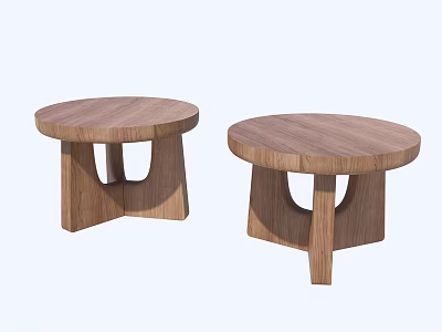 Modern Minimalist Wooden Side Tables With Round Top And Unique Base Design 3d model