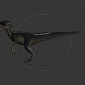 Realistic Velociraptor Dinosaur Character With Blue Green Body White Stripes Red Eyes Open Mouth Standing Pose