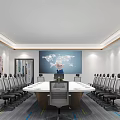 Modern Conference Room Interior With Large Table World Map Screen And Chairs 3d model