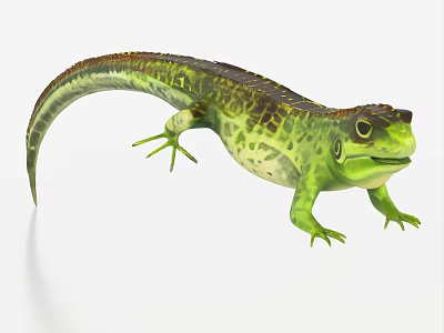 Green Reptile Lizard With Spotted Body And Long Tail In 3D Rendered 3d model