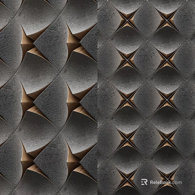Three Dimensional Ornament Decor Set With Symmetric Geometric Pattern Dark Gold Wall Decoration 3d model 