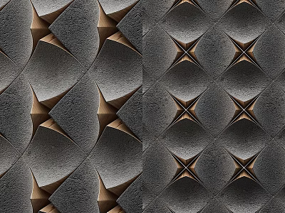 Three Dimensional Ornament Decor Set With Symmetric Geometric Pattern Dark Gold Wall Decoration 3d model