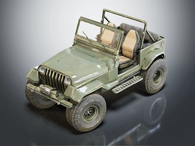 Vintage Military Green Jeep Model With Open Top And Beige Seats 3d model
