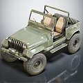 Vintage Military Green Jeep Model With Open Top And Beige Seats