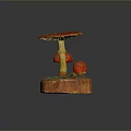 Red Mushrooms With White Spots On Wooden Base For Natural Decorative
