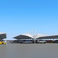 Tensile Membrane Parking Carport Structures With Multiple Cars Under Blue Sky