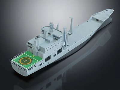 Special Purpose Vessel With Long Flat Deck Superstructure And Green Marked Area 3d model
