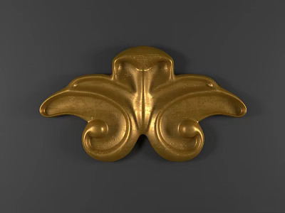 Elegant Detailed Gold Carved Metal Ornament With Classic Curved Patterns Design 3d model