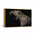 Leopard Animal Painting with Open Mouth Side Profile on Black Background and Golden Frame