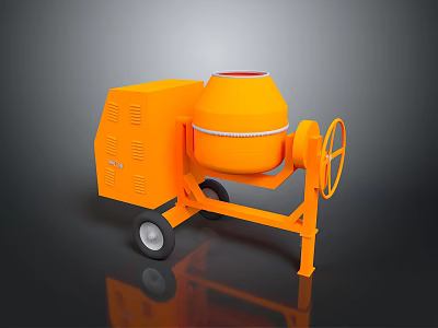 Orange Mobile Concrete Mixer Utility Vehicle With Drum And Wheels 3d model