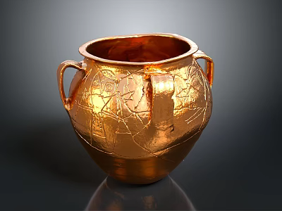 Detailed Golden Jar Sculpture Carving With Two Handles And Intricate Patterns 3d model