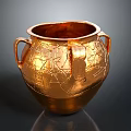 Detailed Golden Jar Sculpture Carving With Two Handles And Intricate Patterns