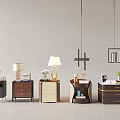 Stylish Bedside Nightstands With Diverse Colors Drawers And Decorative Lamps On Top