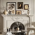 Elegant Modern Living Room Interior With Chandelier Fireplace Framed Art Curved Sofa And Plants