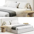 Modern Double Bed With White Bedding Gray Throw Blanket And Wooden Side Tables