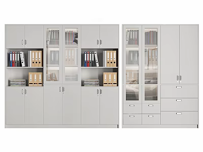 Modern White Bookcase With Glass Doors Drawers And Storage For Folders Books 3d model