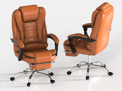 Orange Leather Office Chair With High Back Armrests Adjustable Footrest And Five Star Caster Base 3d model