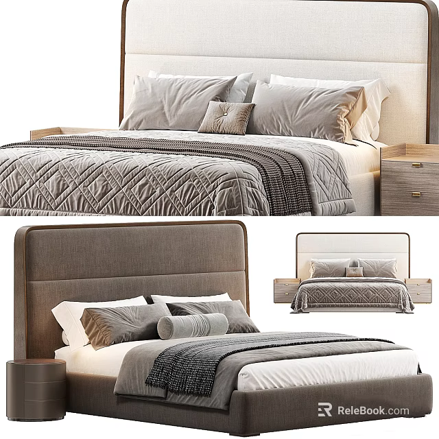 Modern Double Bed Interior Design With Upholstered Headboard Pillows And Bedside Table 3d model