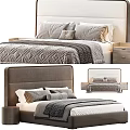 Modern Double Bed Interior Design With Upholstered Headboard Pillows And Bedside Table 3d model