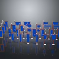 Decorative Household Blue Flags With Various Shapes And Sizes White Bases On Dark Background Reflections