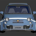 Blue Compact Car with Rear Spoiler Large Wheels White Circular Decal and Shiny Exterior Design