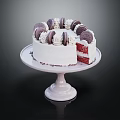 Red Velvet Cake with Cookies and Cream Topping Sliced Side on White Cake Stand