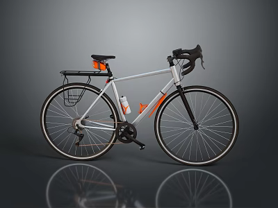 White Road Bike with Black Handlebars Rear Rack and Orange Accents 3d model