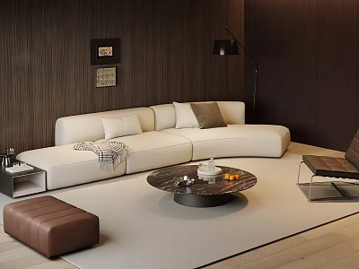 Modern Sofa and Coffee Table Set with White Upholstery and Round Glass Top 3d model