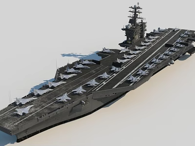 Military Aircraft Carrier Deck With Multiple Fighter Jets Parked On Board 3d model