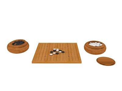 Authentic Board Game Entertainment With Wooden Go Board Black White Stones And Boxes 3d model