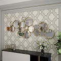 Circular Mirrors with Gold Frames as Modern Living Room Wall Decor 3d model