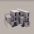 Modern Container Building Design With Stacked Units Balconies And Open Windows 3d model