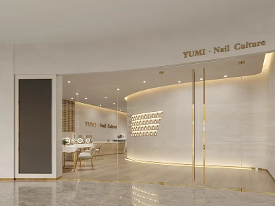 Modern Nail Salon Interior Design With Product Display Wall And Elegant Lighting 3d model